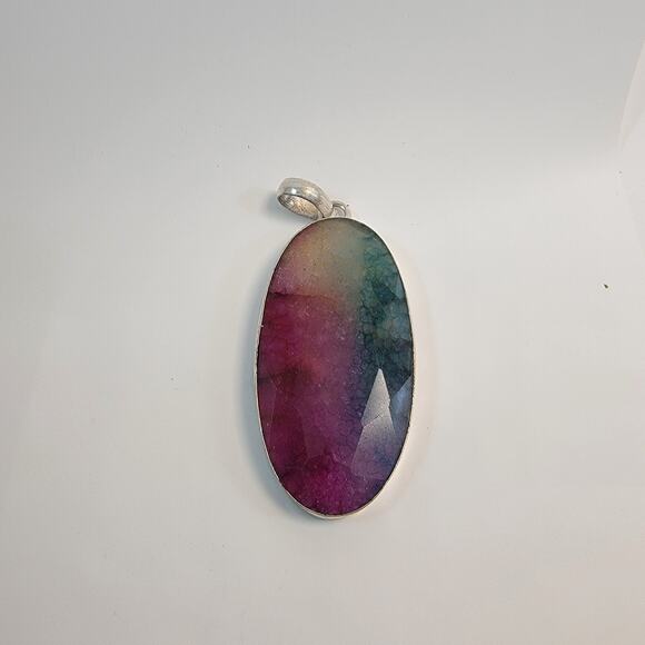 Handmade Rainbow Fluorite Pendant in Sterling Silver with Unique Gemstone Design - Picture 1 of 10